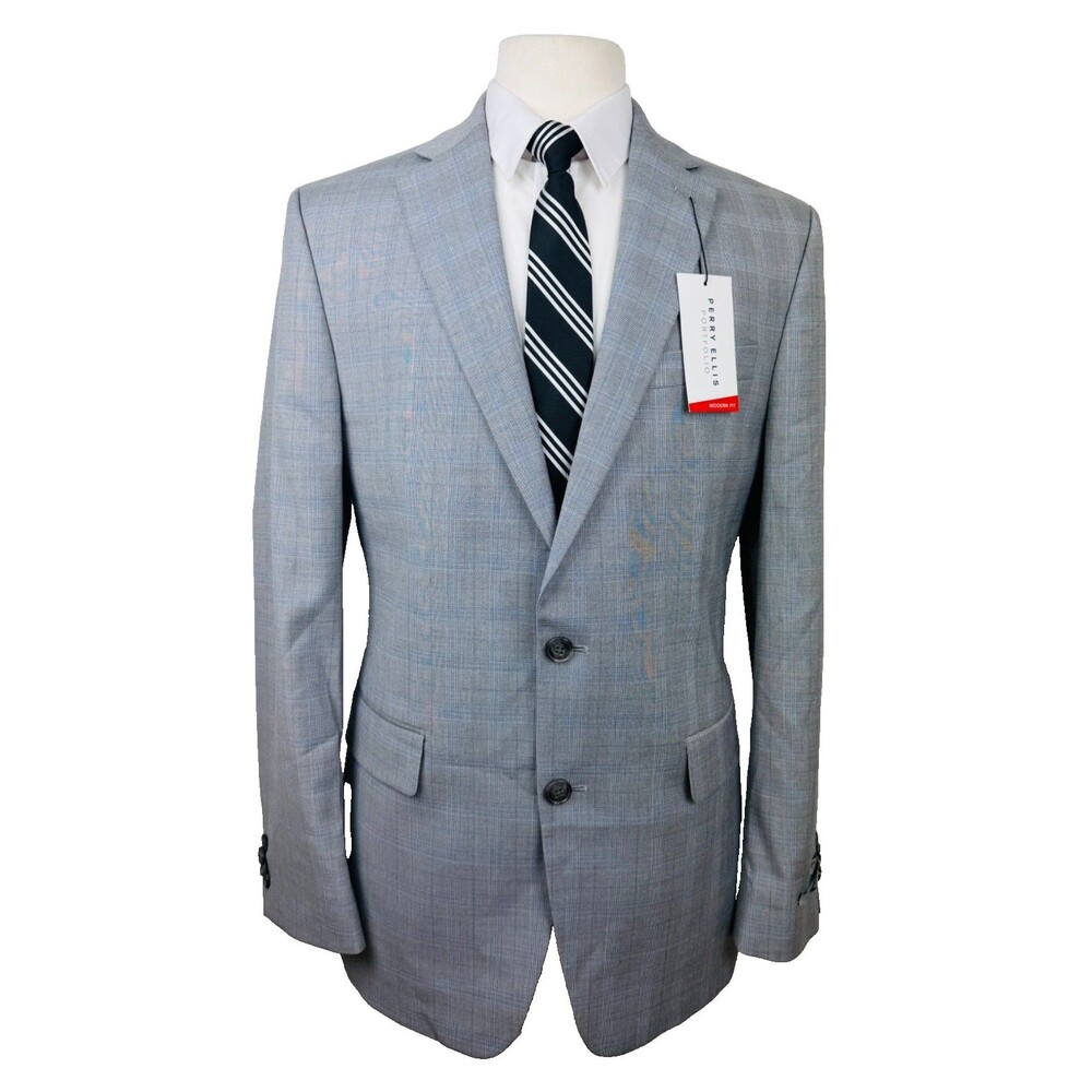 $395 PERRY ELLIS MENS 38L GRAY PLAID/CHECK BLAZER SPORT COAT SUIT JACKET ONLY